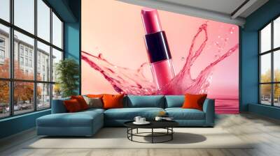 creative shot of a liquid lipstick bottle with a splash effect, emphasizing its fluid Wall mural