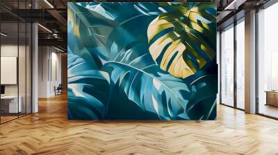 Crisp and bold shadows of large tropical leaves on a bright background Wall mural