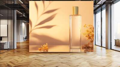 mockup featuring a clear toner bottle with minimalistic gold labeling, placed in front of a soft gradient background Wall mural