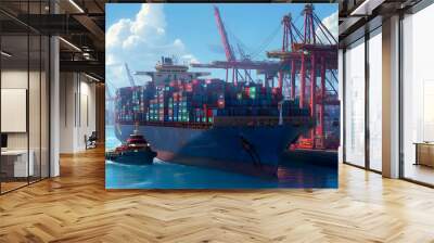 Ship Loaded with Containers at Busy Shipping Port Wall mural