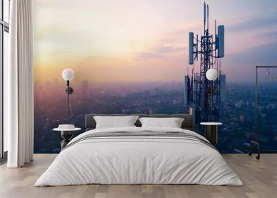 Telecommunication tower with a 5G base station receiver, providing high-speed connectivity Wall mural