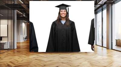 Collage of group of young student people wearing univerty graduated uniform over isolated background with a happy and cool smile on face. Lucky person. Wall mural