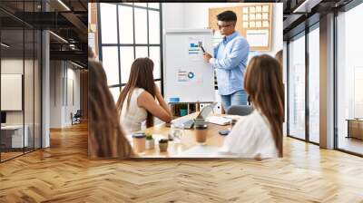 Group of business workers on chart board presentation at the office. Wall mural