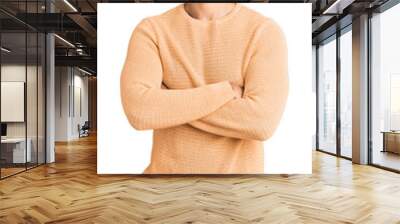 Handsome hispanic man wearing casual sweater happy face smiling with crossed arms looking at the camera. positive person. Wall mural