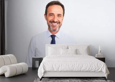 Middle age businessman wearing elegant tie standing over isolated white background with a happy and cool smile on face. Lucky person. Wall mural