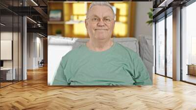 Middle age grey-haired man smiling confident sitting on sofa at home Wall mural