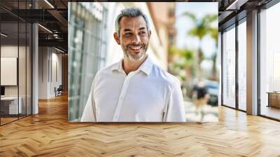 Middle age grey-haired man smiling happy standing at the city. Wall mural