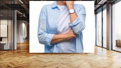 Middle age senior hispanic woman over isolated background thinking looking tired and bored with depression problems with crossed arms. Wall mural