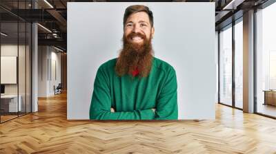 Redhead man with long beard wearing casual clothes happy face smiling with crossed arms looking at the camera. positive person. Wall mural