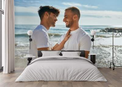 Romantic young gay couple at the beach. Wall mural