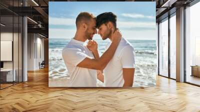 Romantic young gay couple at the beach. Wall mural