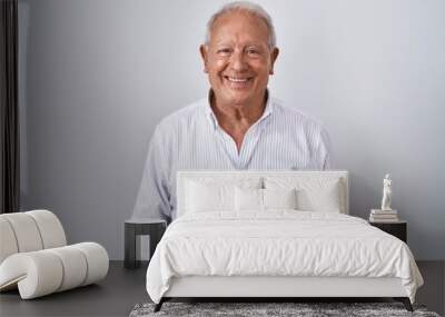 Senior man with grey hair standing over isolated background with a happy and cool smile on face. lucky person. Wall mural