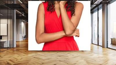 Young african american girl wearing elegant and sexy look thinking looking tired and bored with depression problems with crossed arms. Wall mural