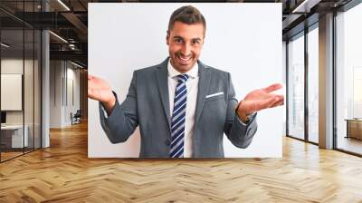 Young handsome business man wearing suit and tie over isolated background smiling cheerful offering hands giving assistance and acceptance. Wall mural