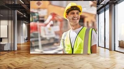 Young hispanic man architect smiling confident standing at park Wall mural