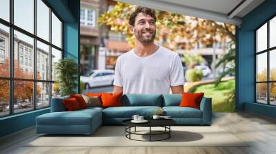 Young hispanic man smiling confident walking at park Wall mural