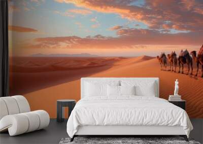 Camels desert background , Animal background, Banner, Copy space, Travel concept Wall mural