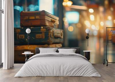 Old suitcases . Travel background  Wall mural