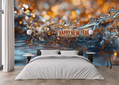 Water with a sign on it happy new year, banner, copy space Wall mural