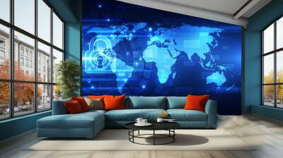 Abstract technology security on global network background, vector illustration Wall mural