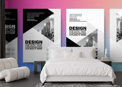 black and white design template for poster flyer brochure cover. Graphic design layout with triangle graphic elements and space for photo background Wall mural