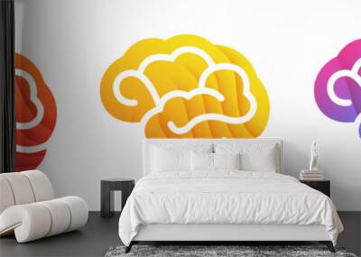 Colorful Brain icon. Red, Yellow, Blue gradient colors brain illustration isolated on white background. Wall mural