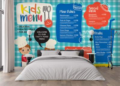 cute colorful kids meal menu template Wall mural