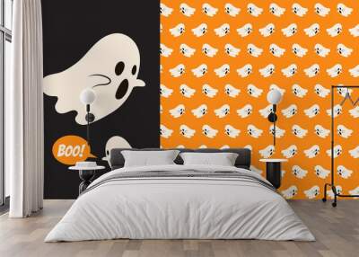 Halloween ghost seamless pattern background. Holidays cute ghost cartoon character vector illustration Wall mural