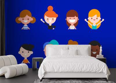 Happy kids character in flat design style isolated. Diversity children portrait cartoon vector illustration. Wall mural