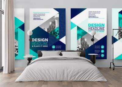 modern blue and green design template for poster flyer brochure cover. Graphic design layout with triangle graphic elements and space for photo background Wall mural