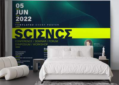 Science conference business design template. Futuristic green wave background for seminar event poster, leaflet, banner, presentation. Wall mural