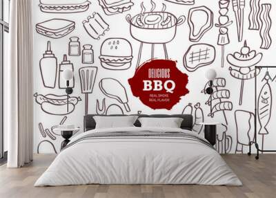 Set of BBQ doodles Wall mural