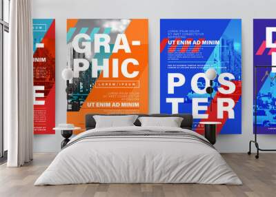 Set of Creative Graphic Design layout. Typography on diagonal grid with red and blue background for Poster, Brochure, Flyer, leaflet, Annual report, Book cover, banner. Template in A4 size. Wall mural