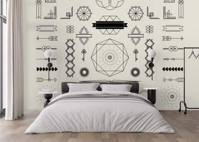 set of linear thin line art deco retro vintage design elements Wall mural