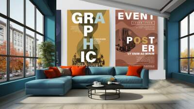 Set of Modern Graphic Design Poster layout. Typography on fluid form shape with natural color scheme background for Poster, Brochure, Flyer, Leaflet, Book cover, Banner. Template in A4 size. Wall mural