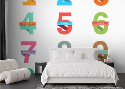 Vector Set of Flat Design Numbers 0-9 with Ribbons Wall mural