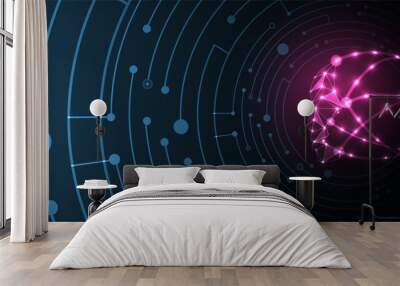 Abstract digital artificial intelligence with technology background in blue virtual cyberspace concept Wall mural