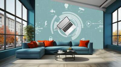 abstract futuristic circuit computer internet technology with laptop control system board business dark background Wall mural