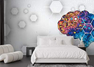 Abstract human brain. Artificial intelligence technology. Science background Wall mural