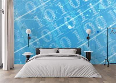 Bytes of binary code run through network. Abstract futuristic technology syberspace Wall mural