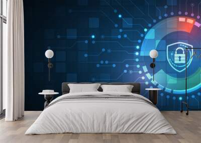 internet digital security technology concept for business background. Lock on circuit board. Protect your data Wall mural