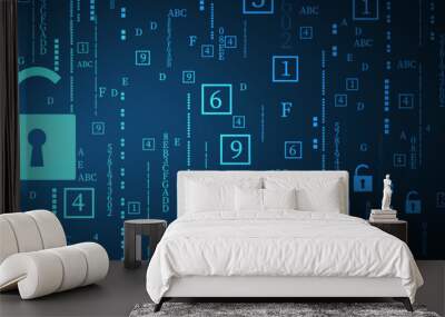 internet digital security technology concept for business background. Lock on circuit board Wall mural