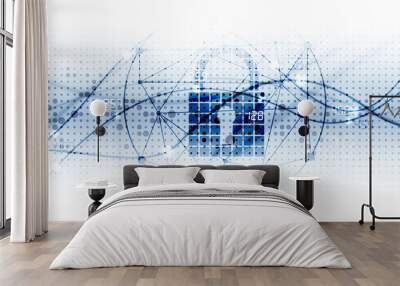 internet digital security technology concept for business background. Lock on circuit board Wall mural