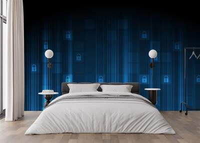 internet digital security technology concept for business background. Lock on circuit board Wall mural