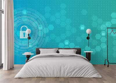 internet digital security technology concept for business background. Lock on circuit board Wall mural