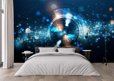 Neural network concept. Connected cells with links. High technology process. Abstract background Wall mural