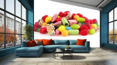 Sweet colorful candy, isolated on white Wall mural