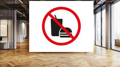 No food or drink sign. Vector prohibition symbol. Red circle and black icon. Eating forbidden. Wall mural