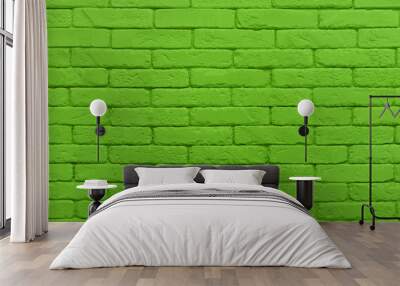 green brick wall painted at saturated lime colour. texture Wall mural