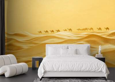 A yellow silk fabric embroidered with a Chinese landscape pattern Wall mural